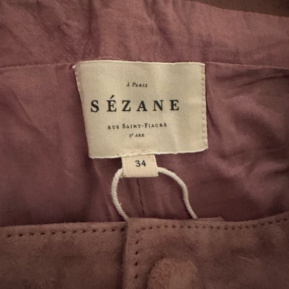 Sezane Damiano Pink Suede Leather Wide Leg Trousers Size 34 - Picture 3 of 4
